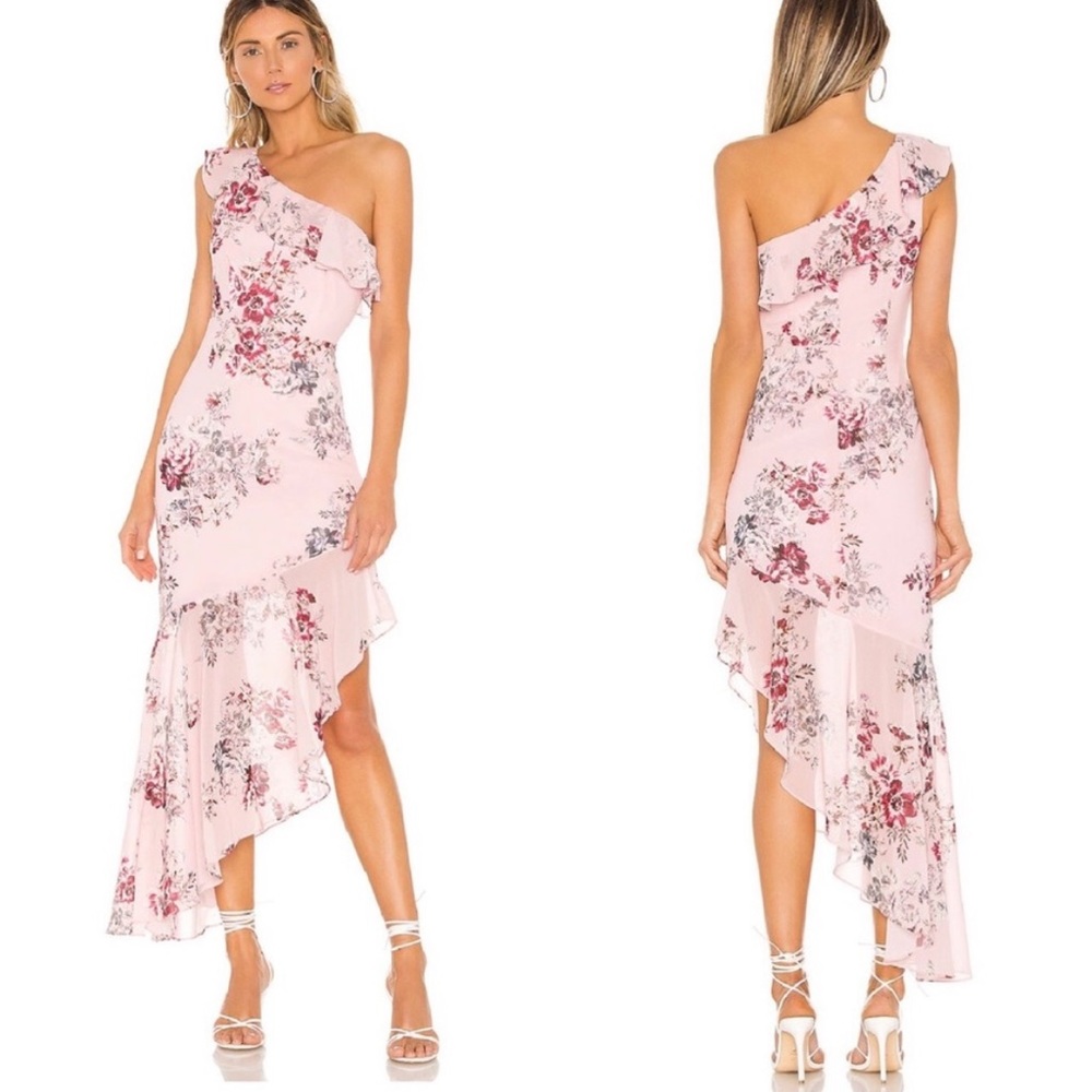 Michael Costello x Revolve midi floral pink evening dress